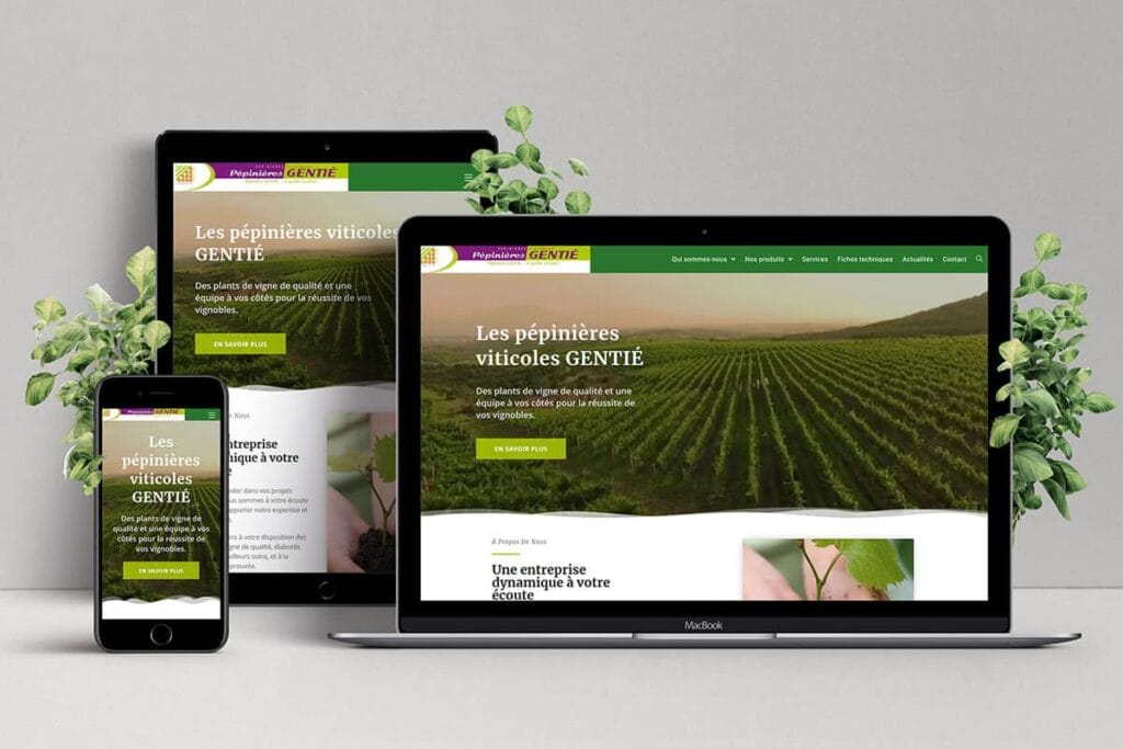 Mockup présentant le site web Pépinières Gentié