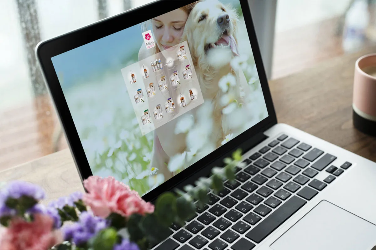 Mockup présentant la landing page pour la société Miloa Veterinary