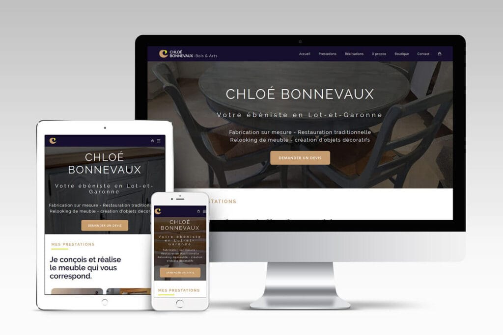 Mockup présentant le site web Cholé Bonnevaux Bois & Art