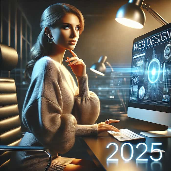 Une femme webdesigner moderne et élégante travaille sur un ordinateur dernier cri dans un bureau tendance