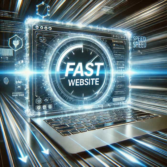 Image cinématique et hyper réaliste d’un site web futuriste chargé instantanément