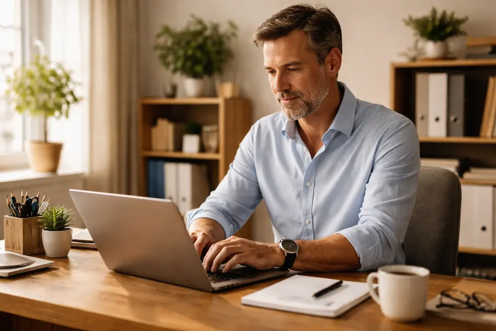 Homme au travail dans un bureau lumineux