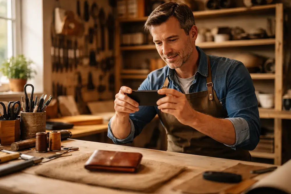 L'artisan et son porte-feuille en cuir