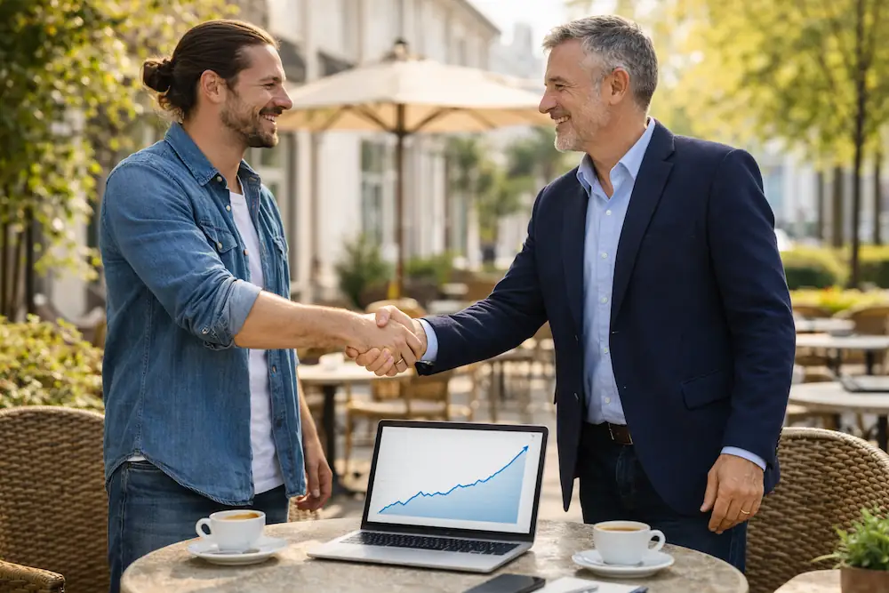 Affaires au café ensoleillé