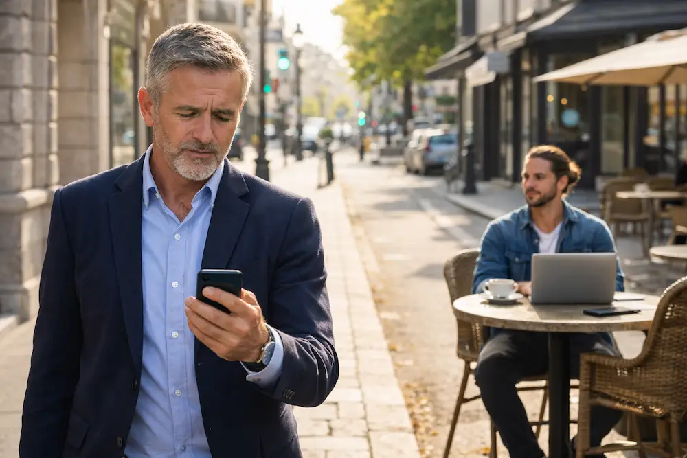 Hommes d'affaires et créateur au café