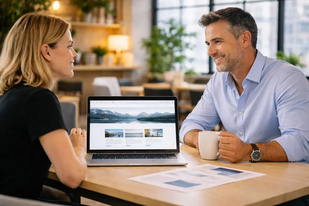 Webdesigner accompagne un dirigeant pour optimiser le référencement pour site WordPress